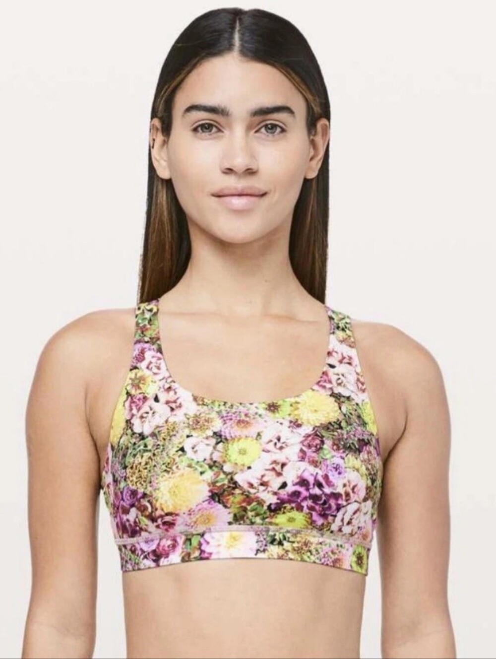 Lululemon Athletica Floral Scoop-Neck Sports Bra in Pink & Yellow Size 10